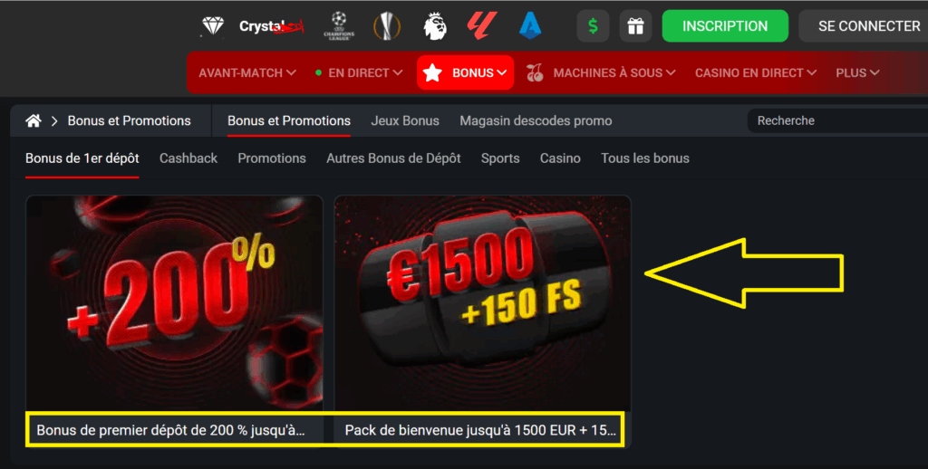 Bonus et offres promotionnelles disponibles
